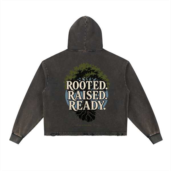 Vintage Washed Frayed-Hem Hoodie
